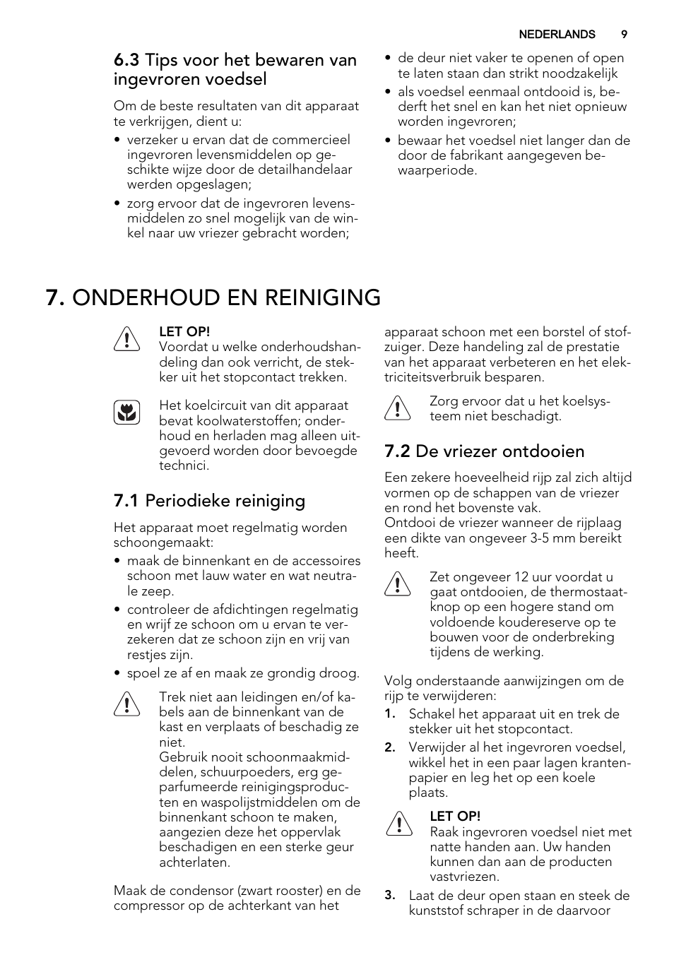 Onderhoud en reiniging, 3 tips voor het bewaren van ingevroren voedsel, 1 periodieke reiniging | 2 de vriezer ontdooien | AEG A42200GSW0 User Manual | Page 9 / 68