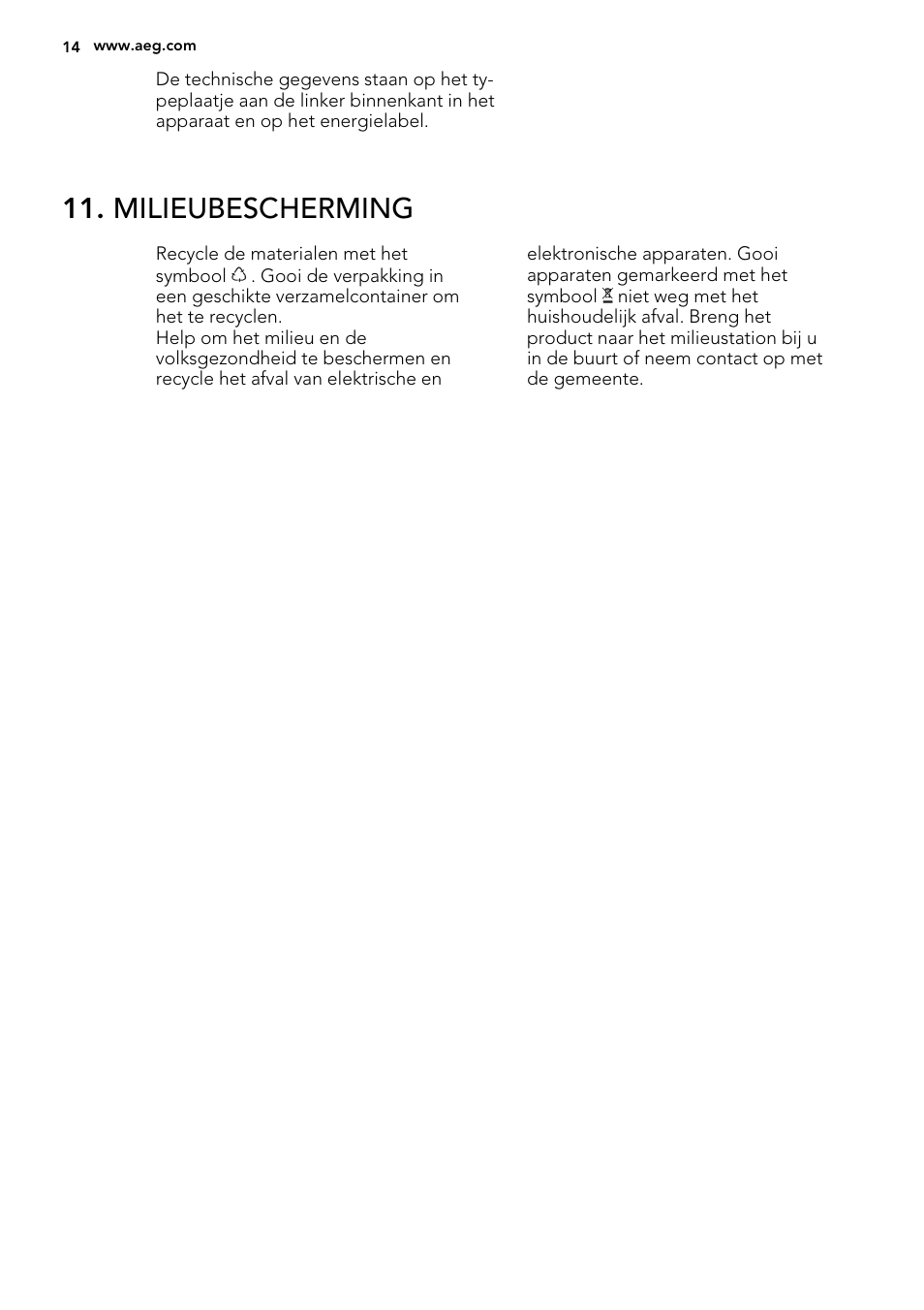 Milieubescherming | AEG SKS68800S2 User Manual | Page 14 / 56