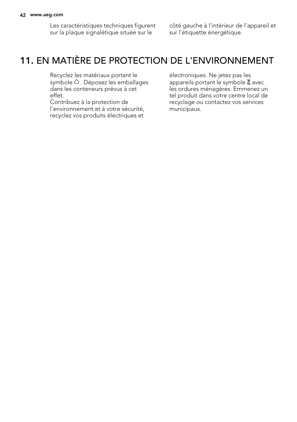 En matière de protection de l'environnement | AEG SKS68800S2 User Manual | Page 42 / 56