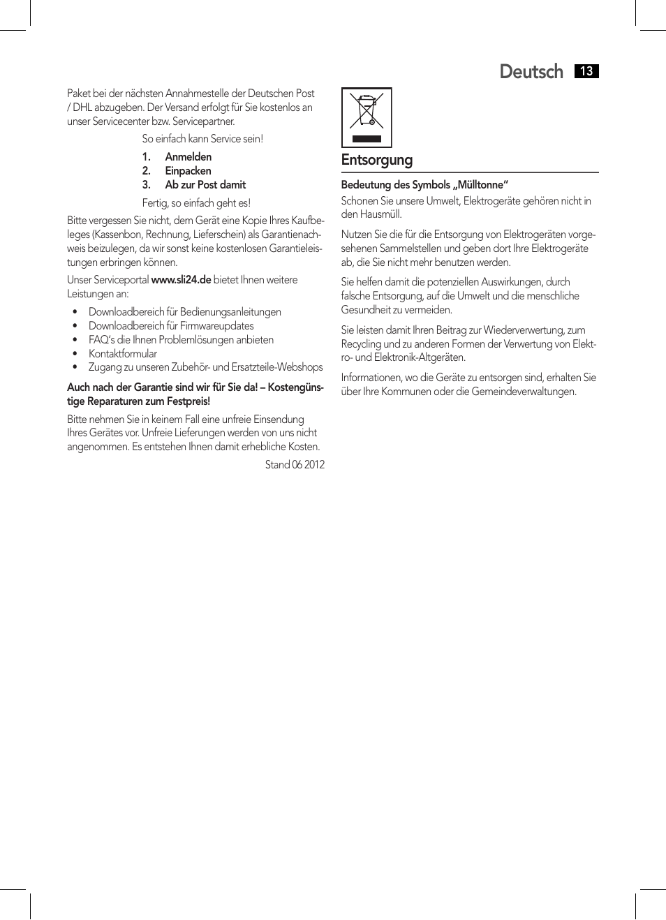 Deutsch, Entsorgung | AEG SRP 4354 BT User Manual | Page 13 / 86