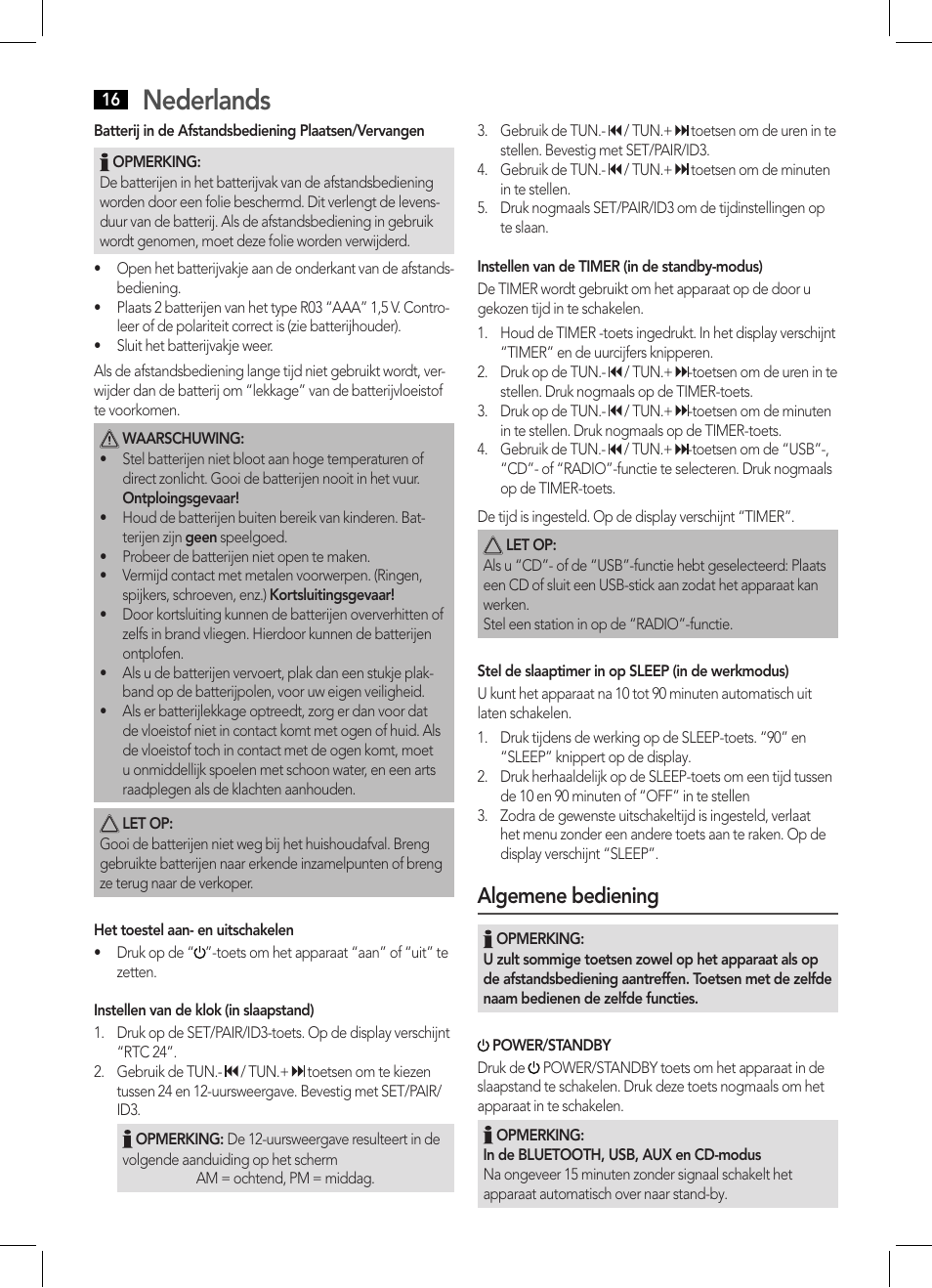 Nederlands, Algemene bediening | AEG SRP 4354 BT User Manual | Page 16 / 86