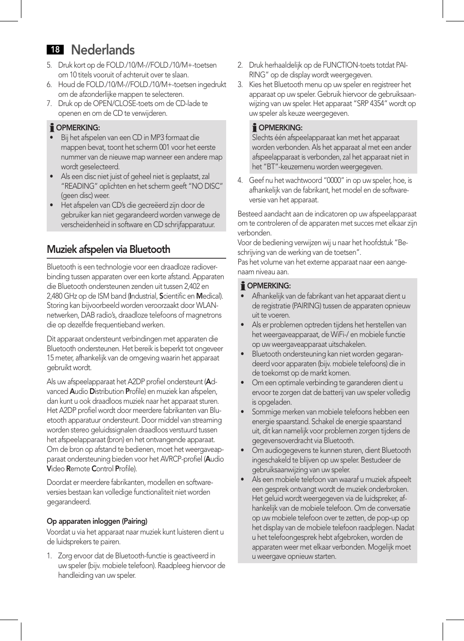 Nederlands, Muziek afspelen via bluetooth | AEG SRP 4354 BT User Manual | Page 18 / 86