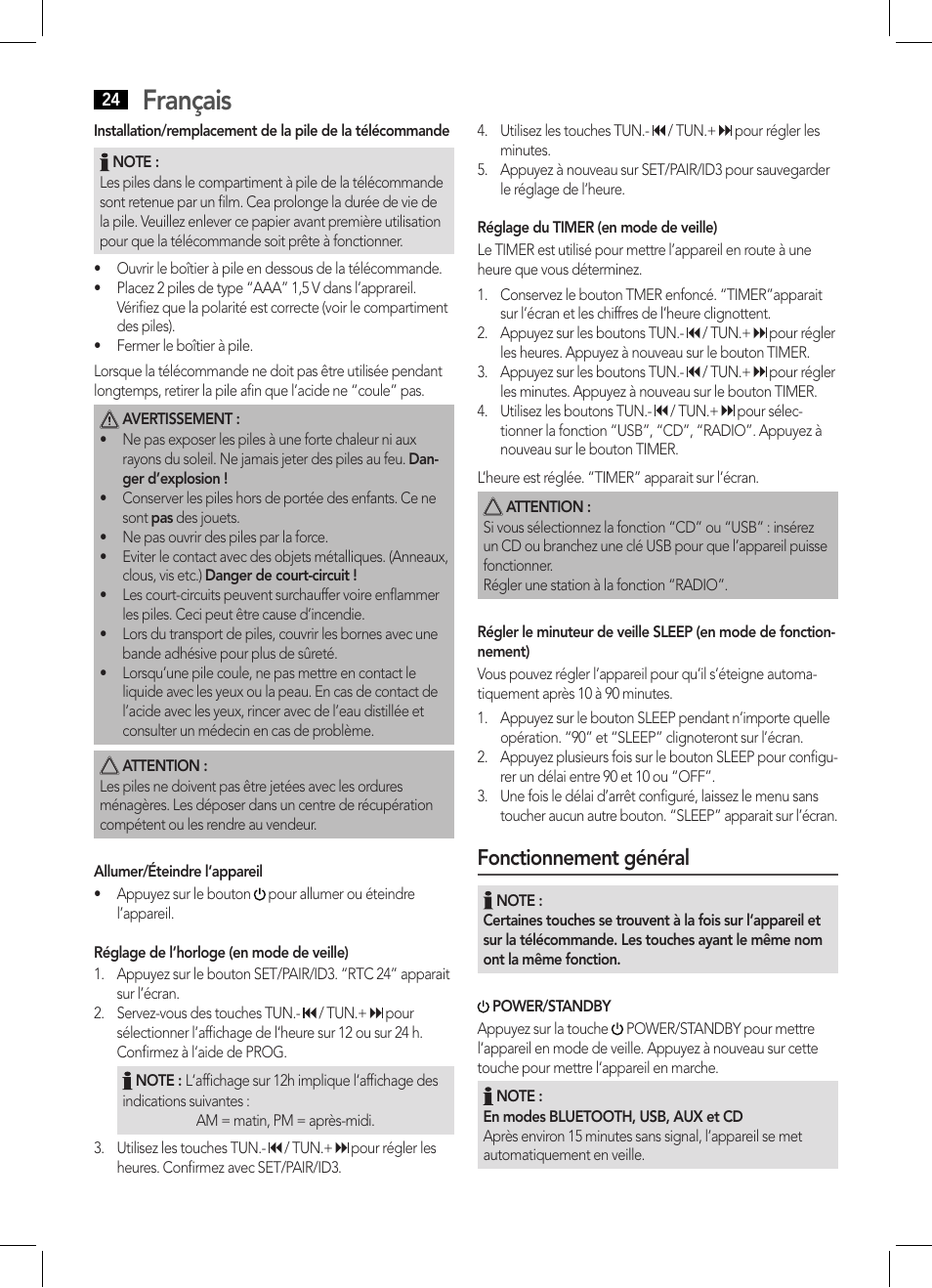 Français, Fonctionnement général | AEG SRP 4354 BT User Manual | Page 24 / 86
