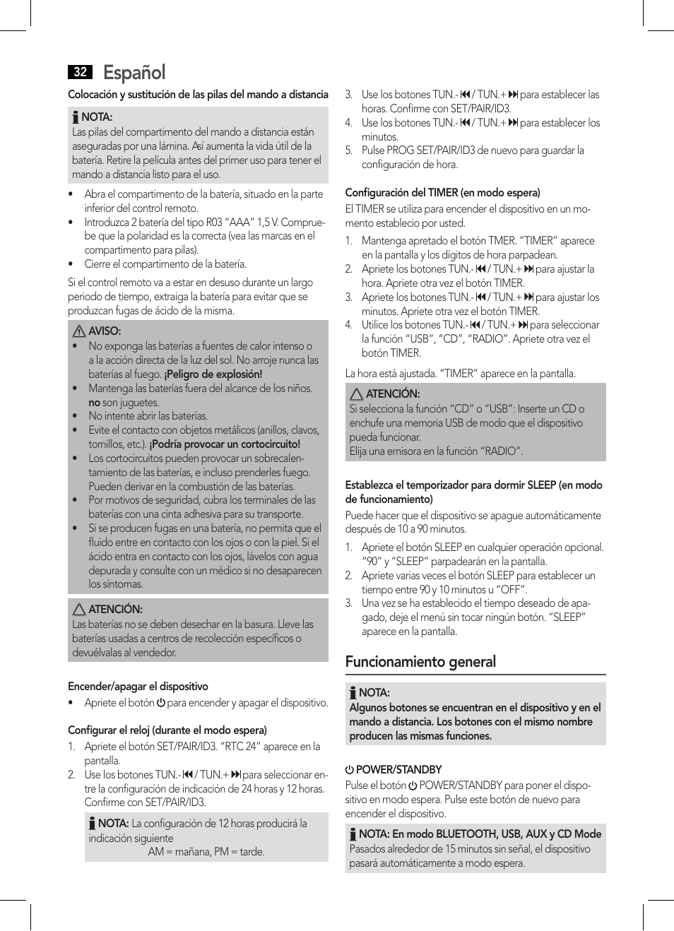 Español, Funcionamiento general | AEG SRP 4354 BT User Manual | Page 32 / 86