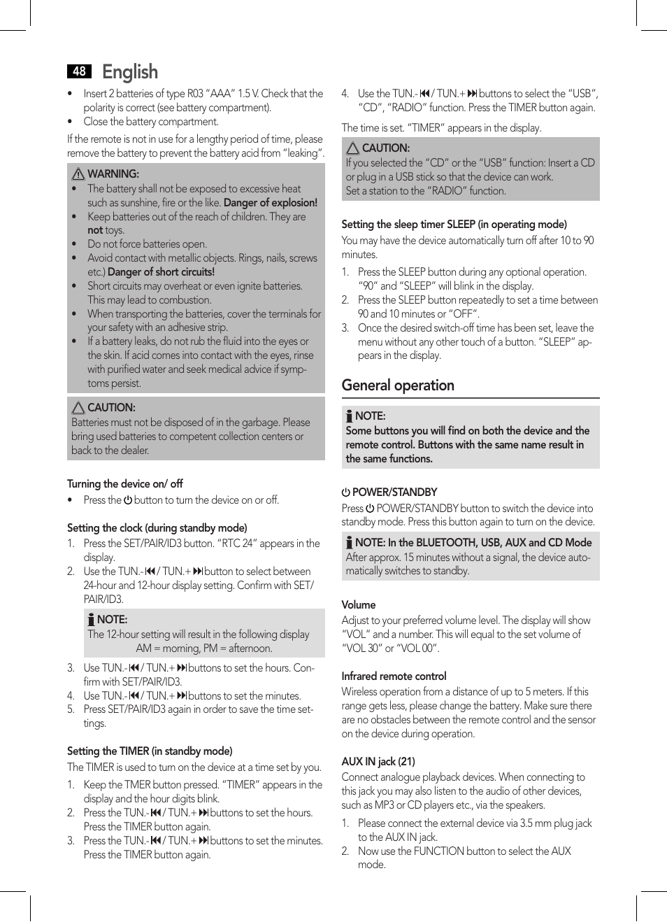 English, General operation | AEG SRP 4354 BT User Manual | Page 48 / 86