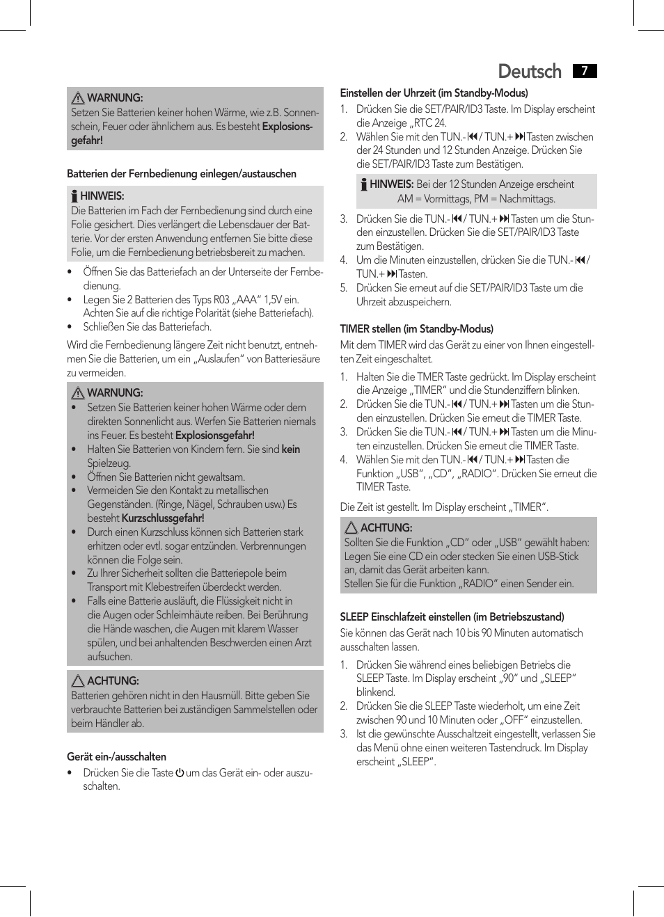 Deutsch | AEG SRP 4354 BT User Manual | Page 7 / 86
