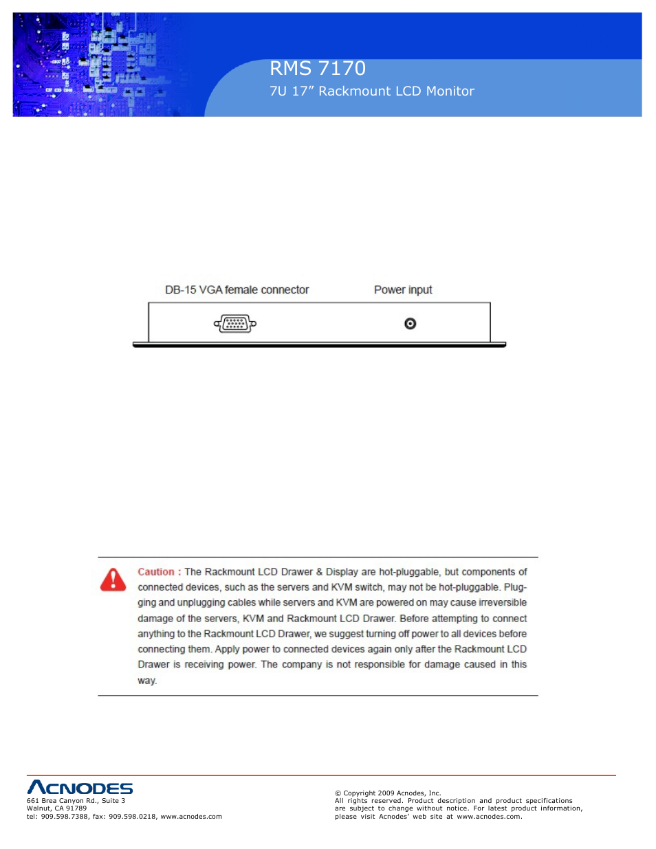 Rms 7170, 5 connection, 7u 17” rackmount lcd monitor | Acnodes RMS 7170 User Manual | Page 10 / 20