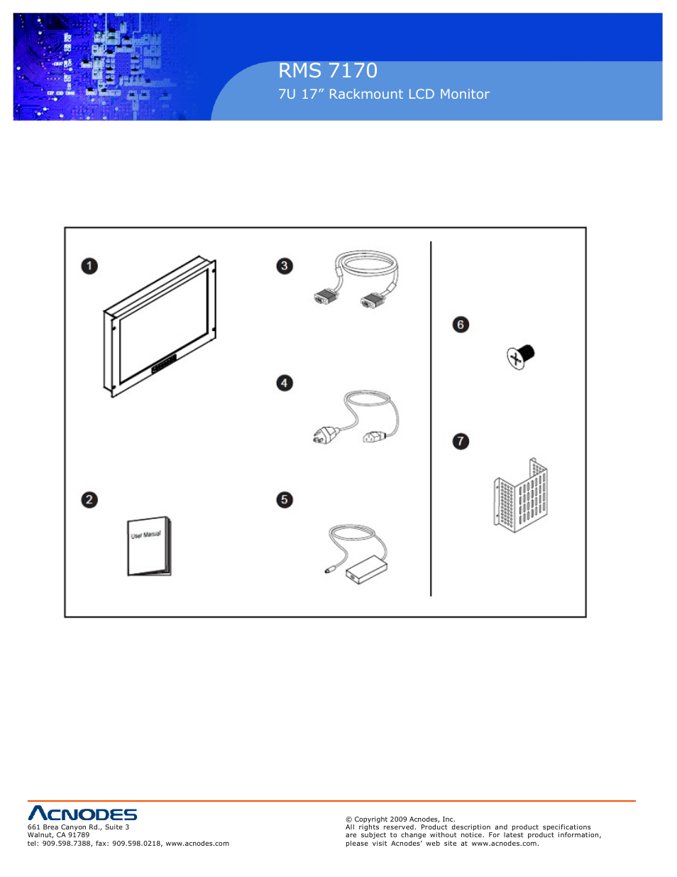 Rms 7170, Chapter 2, 1 package contents | Acnodes RMS 7170 User Manual | Page 6 / 20