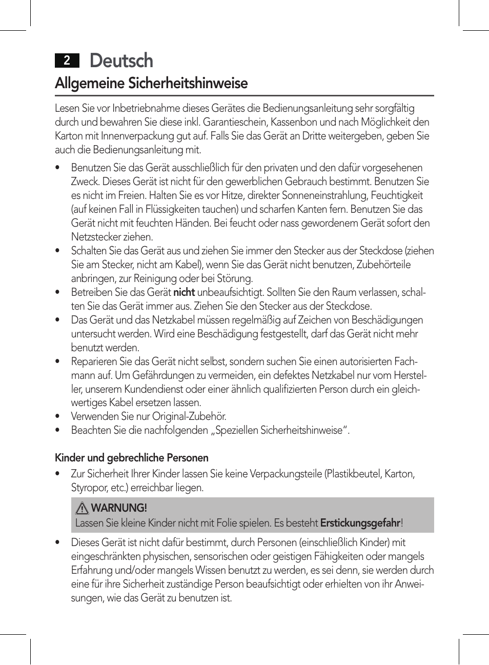 Deutsch, Allgemeine sicherheitshinweise | AEG HT 5578 User Manual | Page 2 / 52