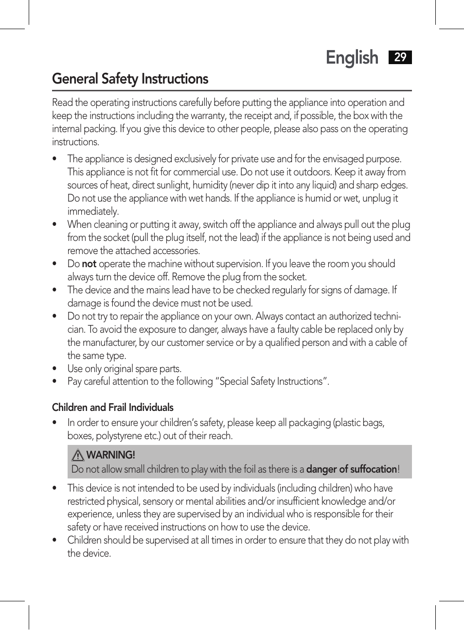 English, General safety instructions | AEG HT 5578 User Manual | Page 29 / 52