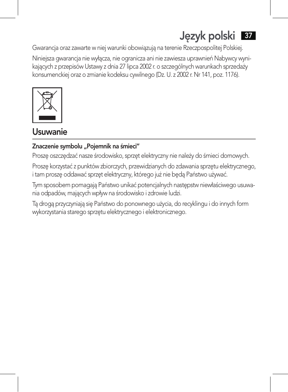 Język polski | AEG HT 5578 User Manual | Page 37 / 52