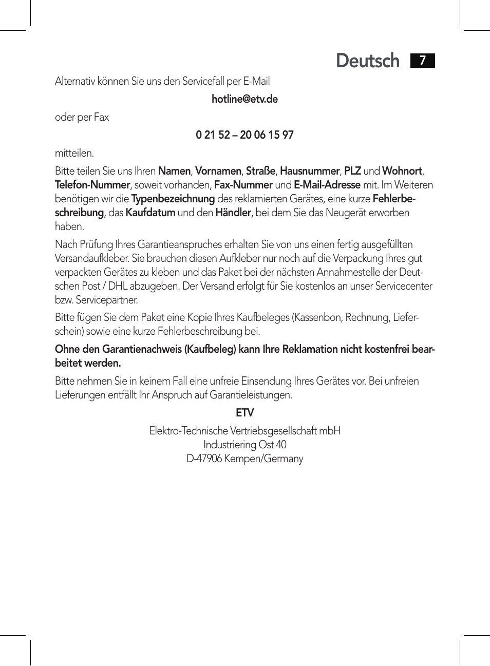Deutsch | AEG HT 5578 User Manual | Page 7 / 52