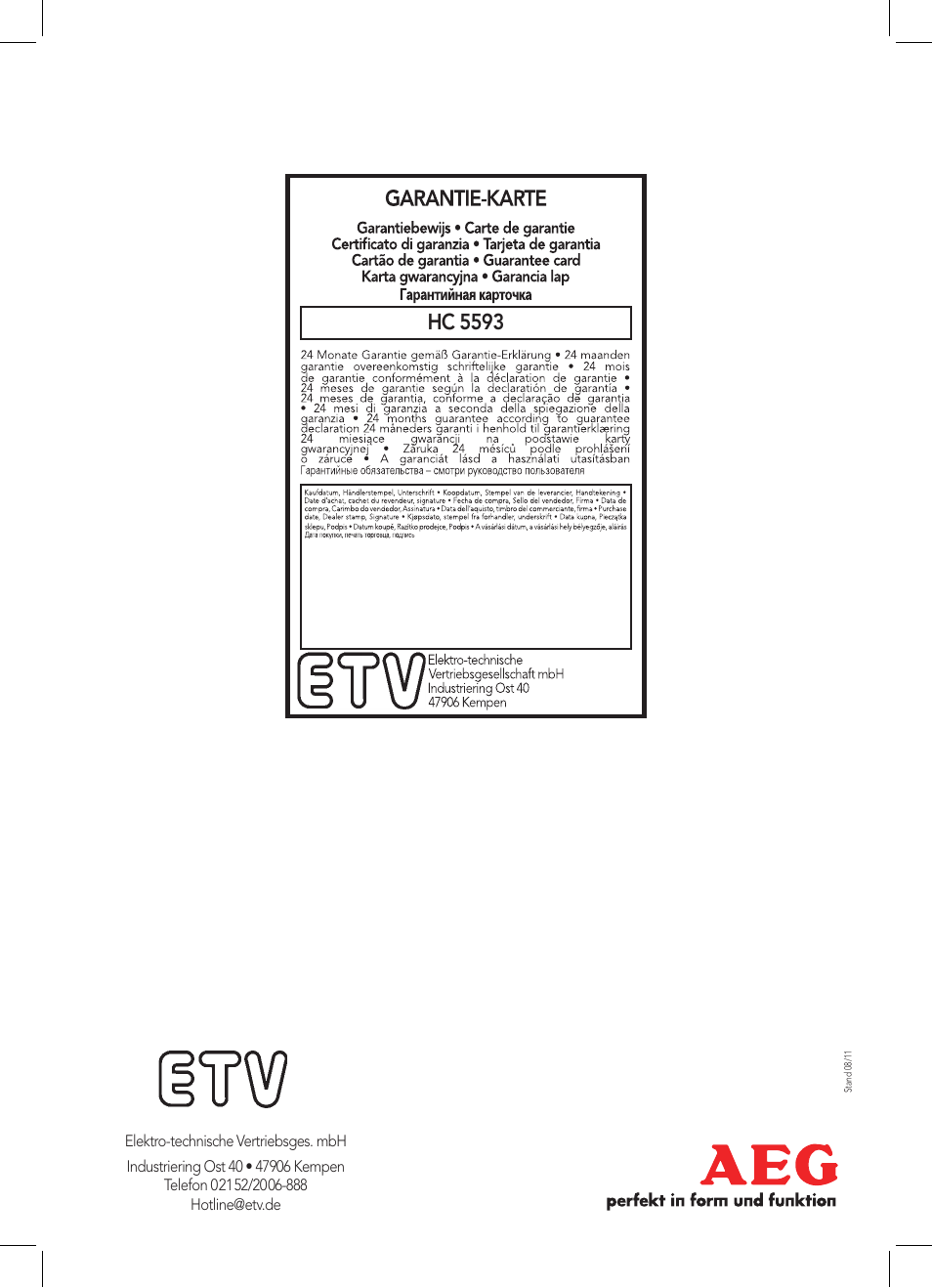 Hc 5593 | AEG HC 5593 User Manual | Page 38 / 38