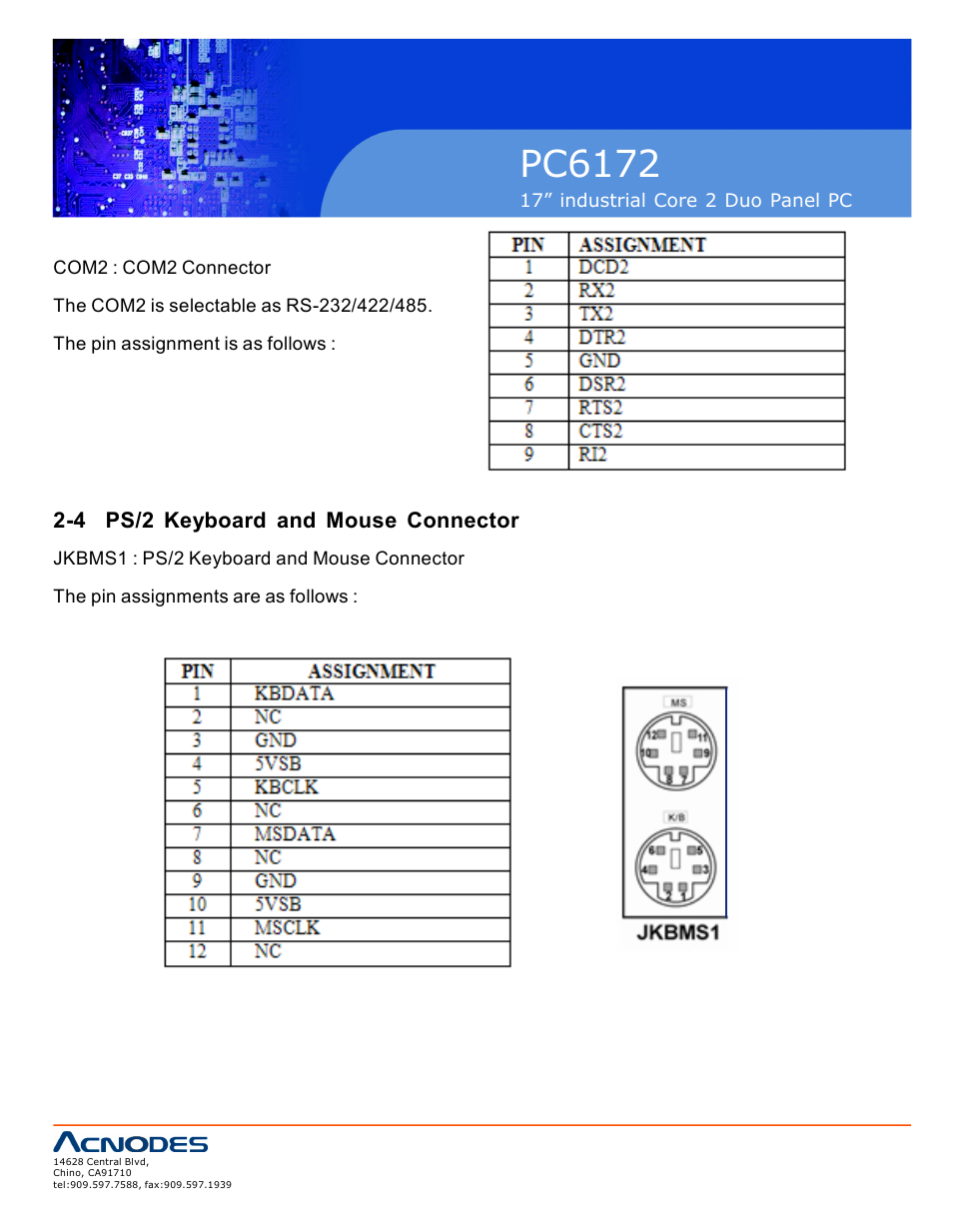 Pc6172, 4 ps/2 keyboard and mouse connector | Acnodes PC6172 User Manual | Page 10 / 66