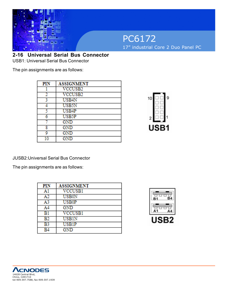 Pc6172, 16 universal serial bus connector | Acnodes PC6172 User Manual | Page 18 / 66