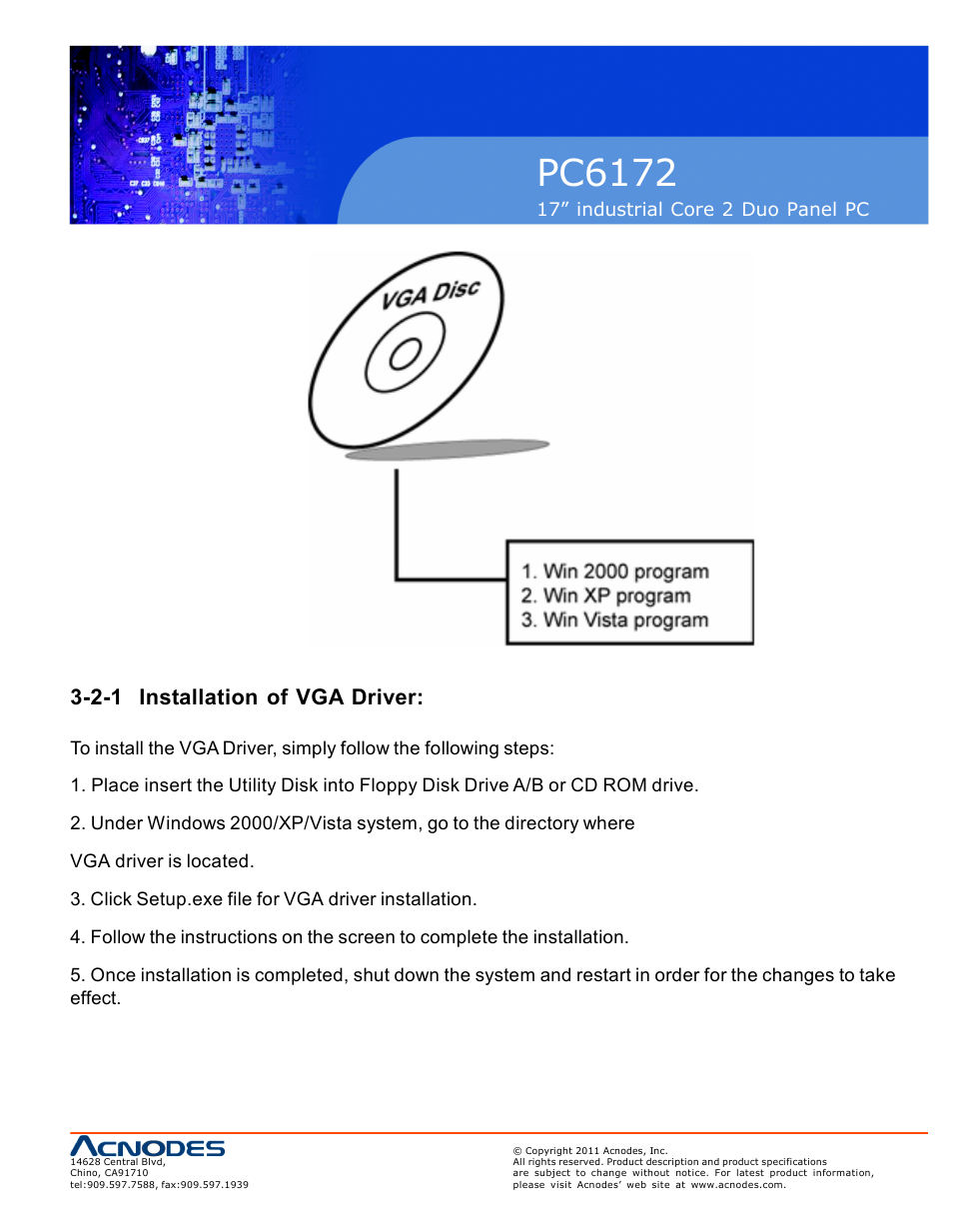 Pc6172, 2-1 installation of vga driver | Acnodes PC6172 User Manual | Page 31 / 66