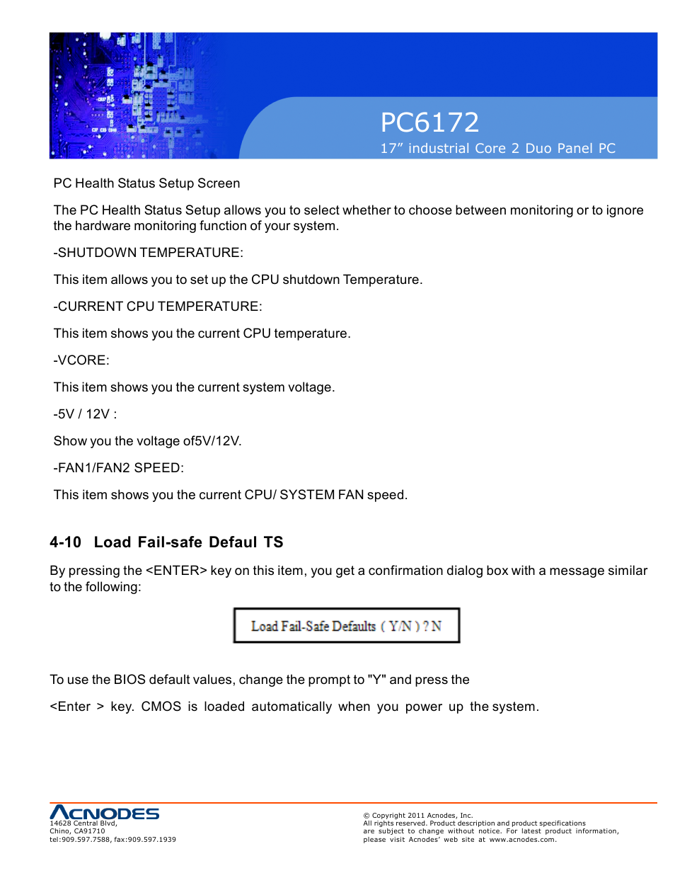 Pc6172, 10 load fail-safe defaul ts | Acnodes PC6172 User Manual | Page 57 / 66