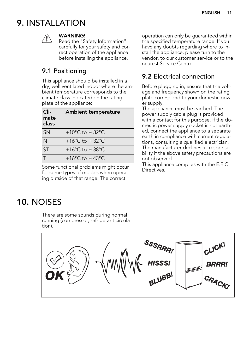 Installation, Noises | AEG SKS51240S0 User Manual | Page 11 / 68