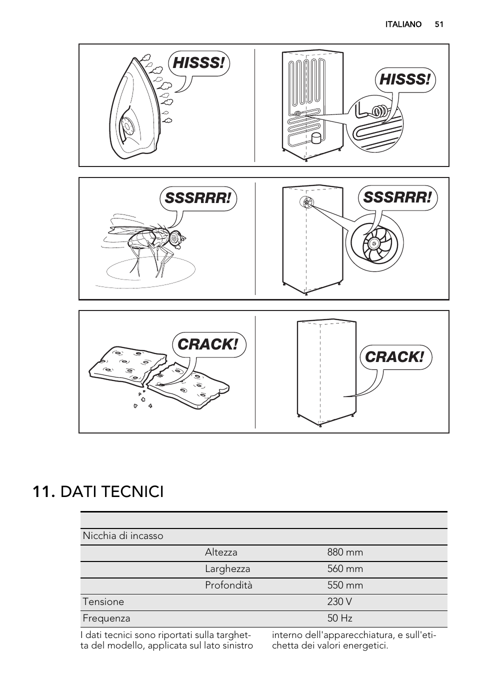 Dati tecnici, Hisss, Sssrrr | Crack | AEG SKS51240S0 User Manual | Page 51 / 68