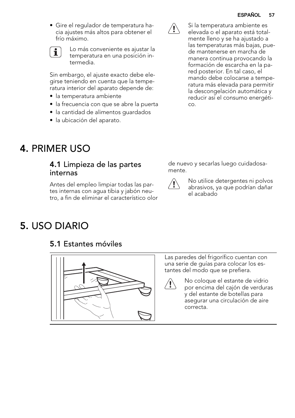 Primer uso, Uso diario | AEG SKS51240S0 User Manual | Page 57 / 68