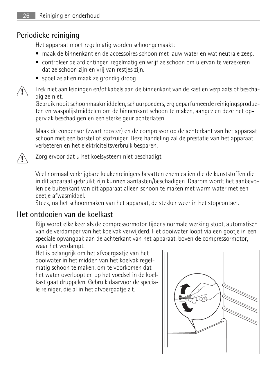 Periodieke reiniging, Het ontdooien van de koelkast | AEG SKS68849F1 User Manual | Page 26 / 80