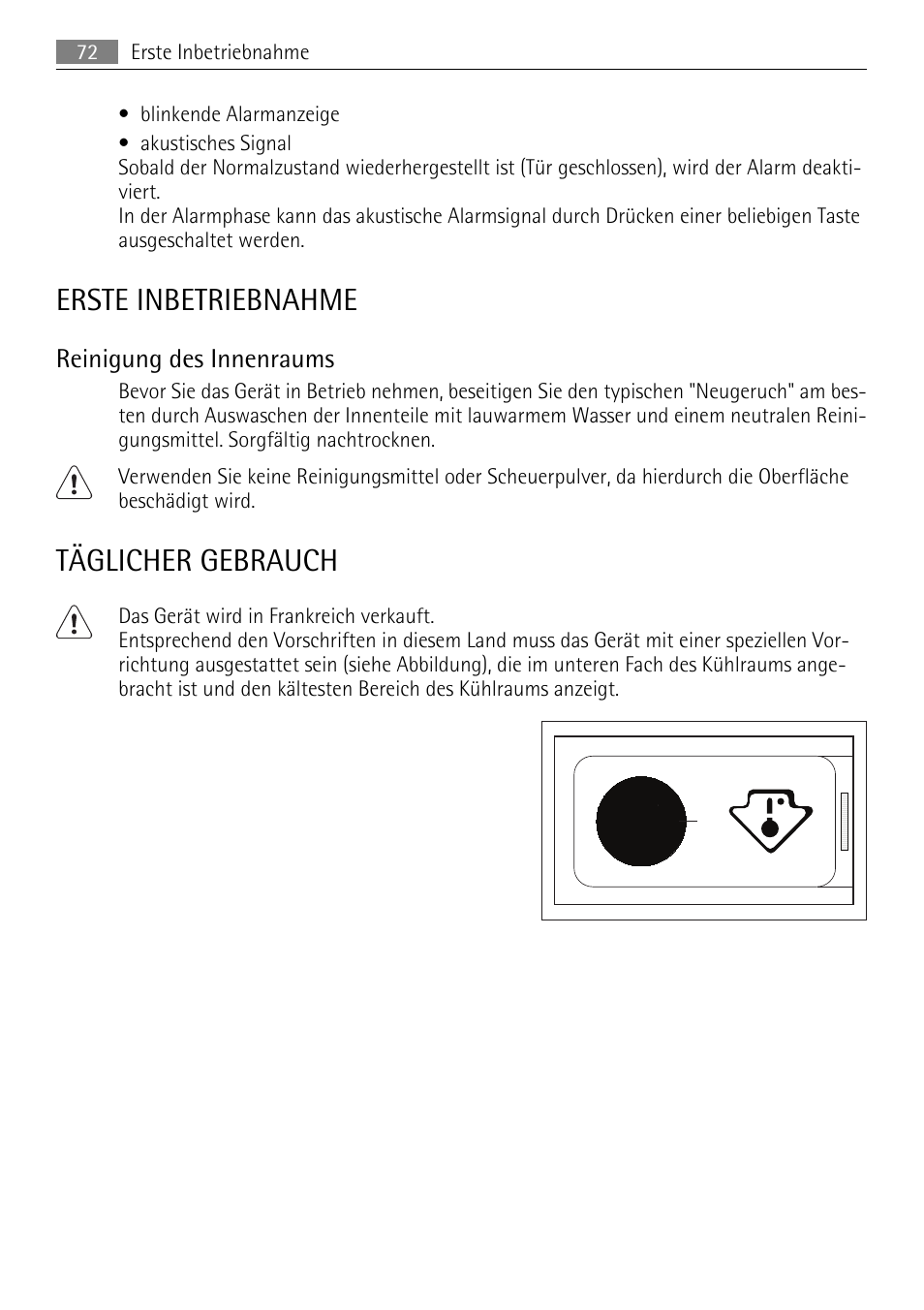 Erste inbetriebnahme, Täglicher gebrauch, Reinigung des innenraums | AEG SKS68849F1 User Manual | Page 72 / 80
