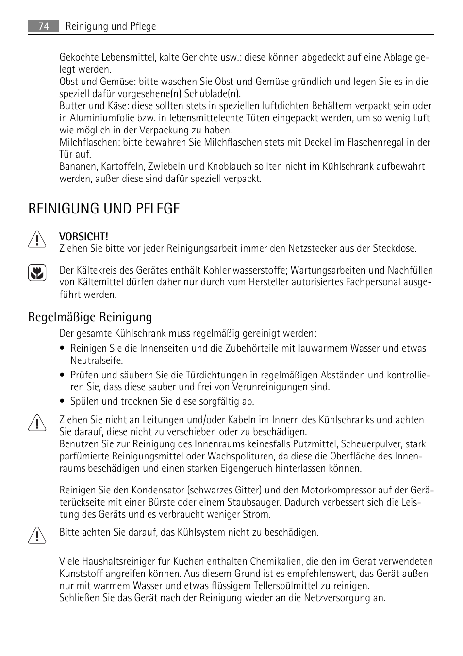 Reinigung und pflege, Regelmäßige reinigung | AEG SKS68849F1 User Manual | Page 74 / 80