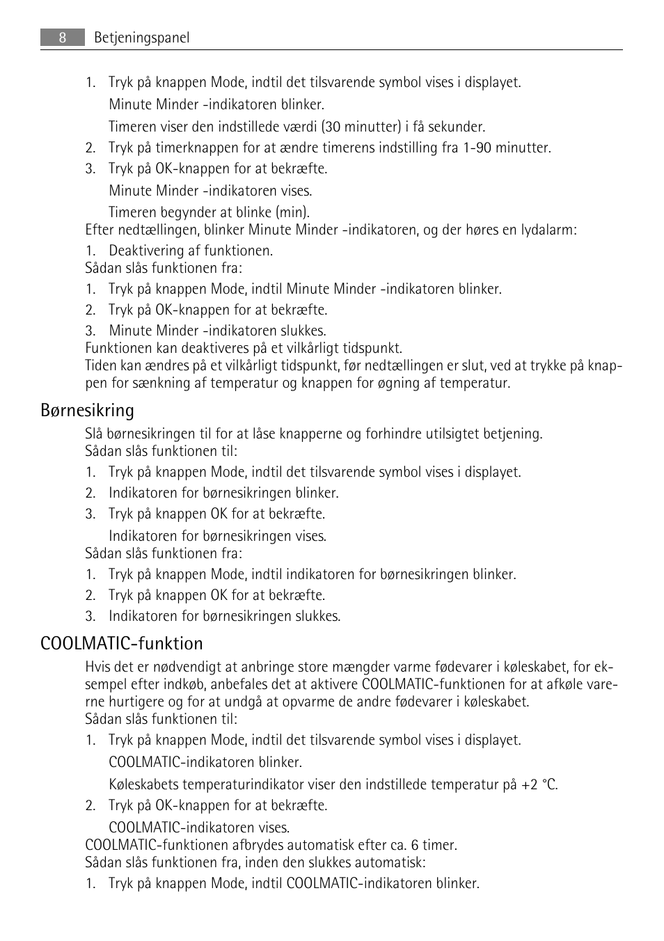 Børnesikring, Coolmatic-funktion | AEG SKS68849F1 User Manual | Page 8 / 80