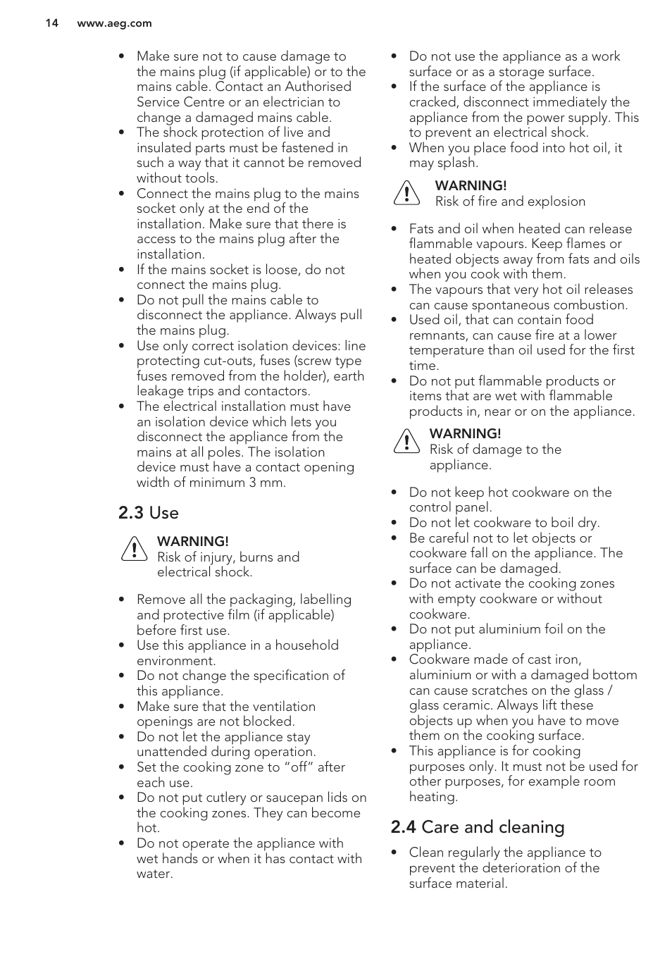 3 use, 4 care and cleaning | AEG HC452020EB User Manual | Page 14 / 40