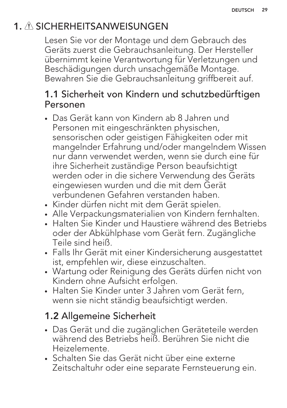 Sicherheitsanweisungen, 2 allgemeine sicherheit | AEG HC452020EB User Manual | Page 29 / 40