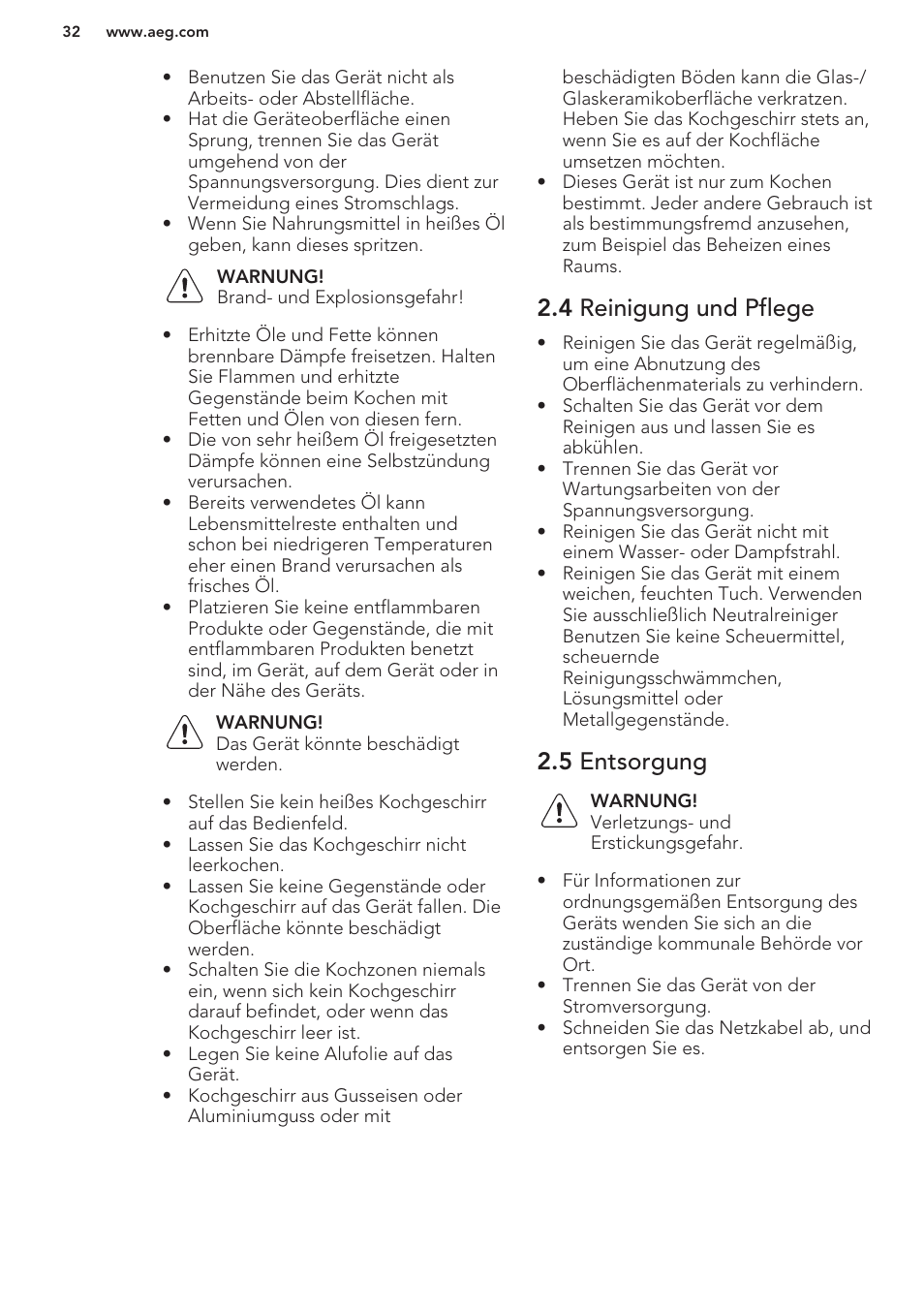 4 reinigung und pflege, 5 entsorgung | AEG HC452020EB User Manual | Page 32 / 40