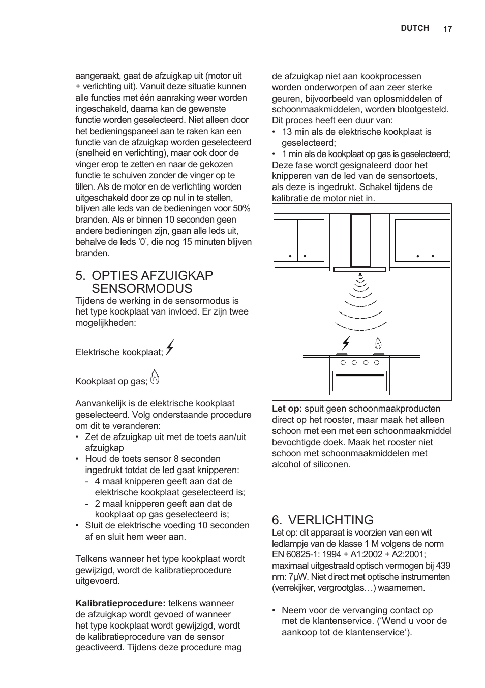 Opties afzuigkap sensormodus, Verlichting | AEG X89463MD02 User Manual | Page 17 / 72