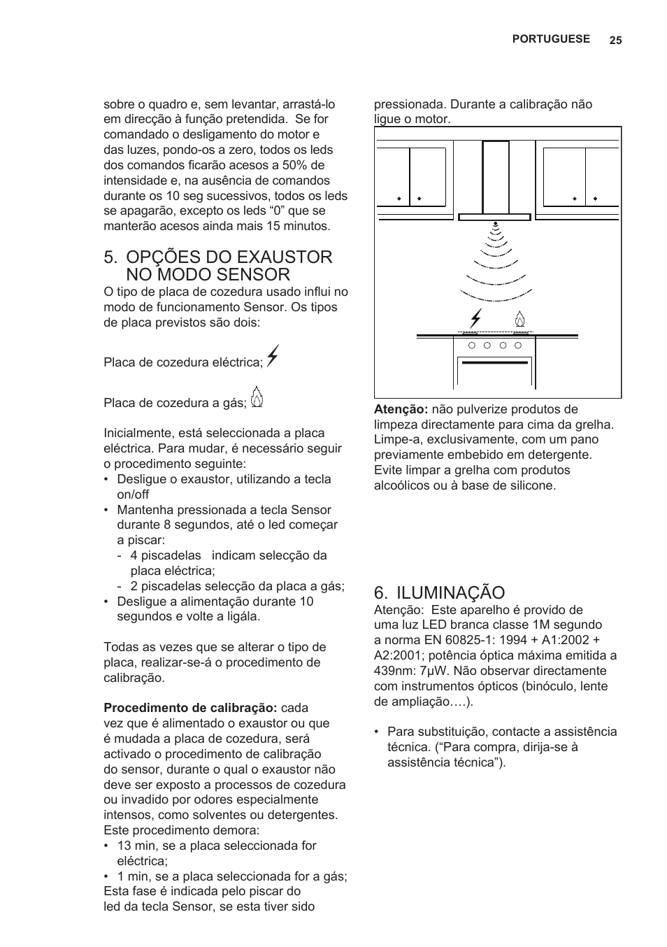 Opções do exaustor no modo sensor, Iluminação | AEG X89463MD02 User Manual | Page 25 / 72