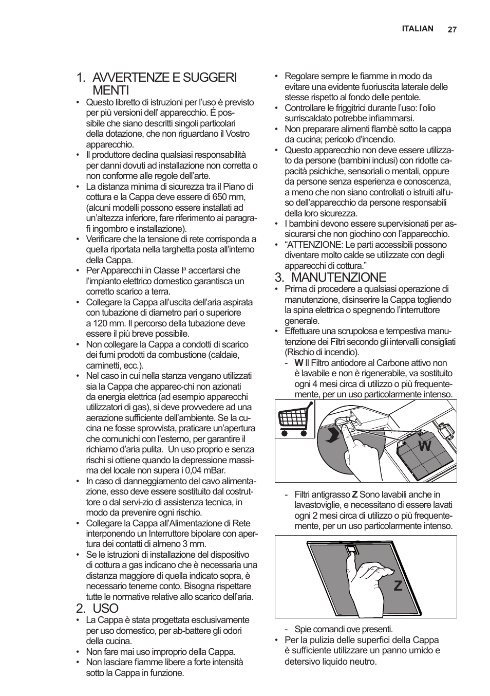 Avvertenze e suggeri menti, Manutenzione | AEG X89463MD02 User Manual | Page 27 / 72