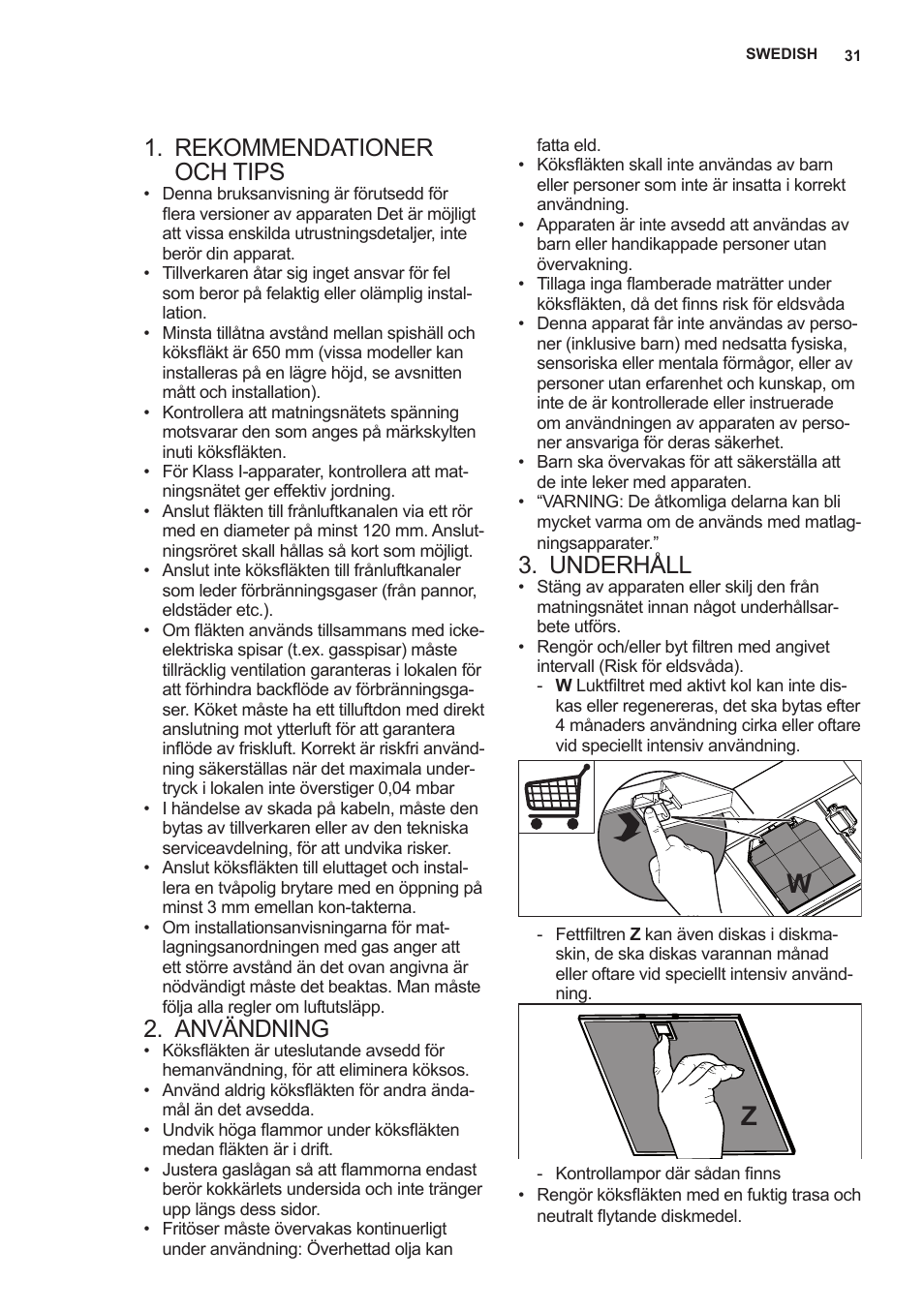 Rekommendationer och tips, Användning, Underhåll | AEG X89463MD02 User Manual | Page 31 / 72