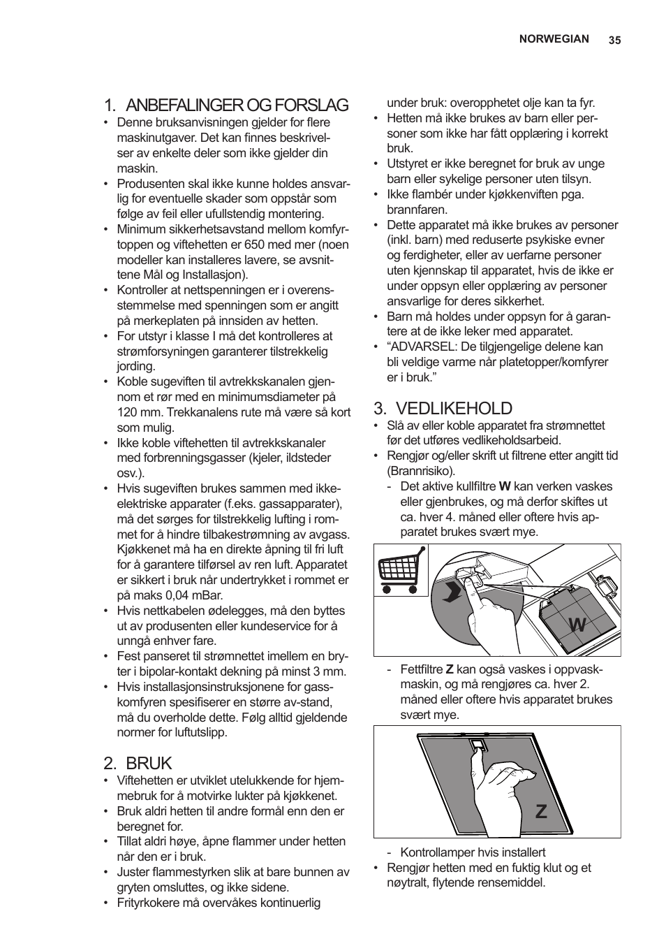 Anbefalinger og forslag, Bruk, Vedlikehold | AEG X89463MD02 User Manual | Page 35 / 72