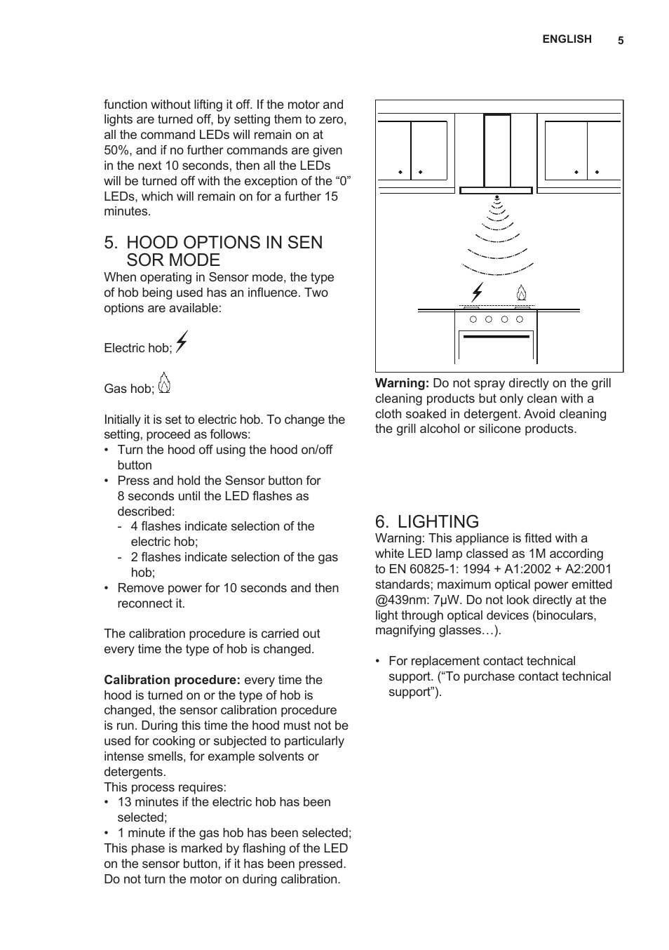 Hood options in sen sor mode, Lighting | AEG X89463MD02 User Manual | Page 5 / 72