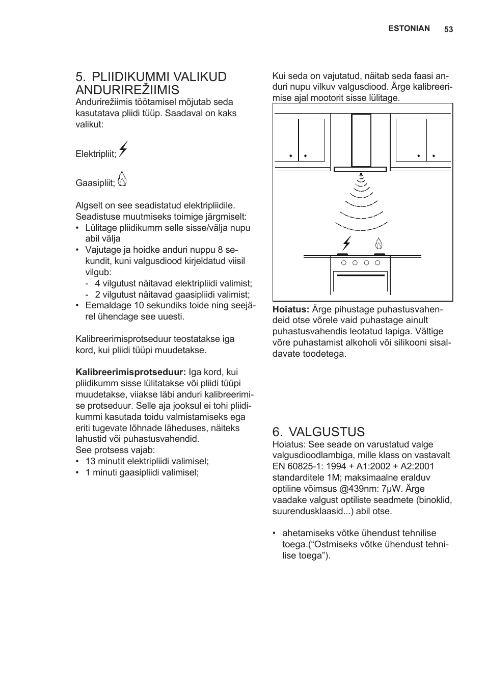 Pliidikummi valikud andurirežiimis, Valgustus | AEG X89463MD02 User Manual | Page 53 / 72