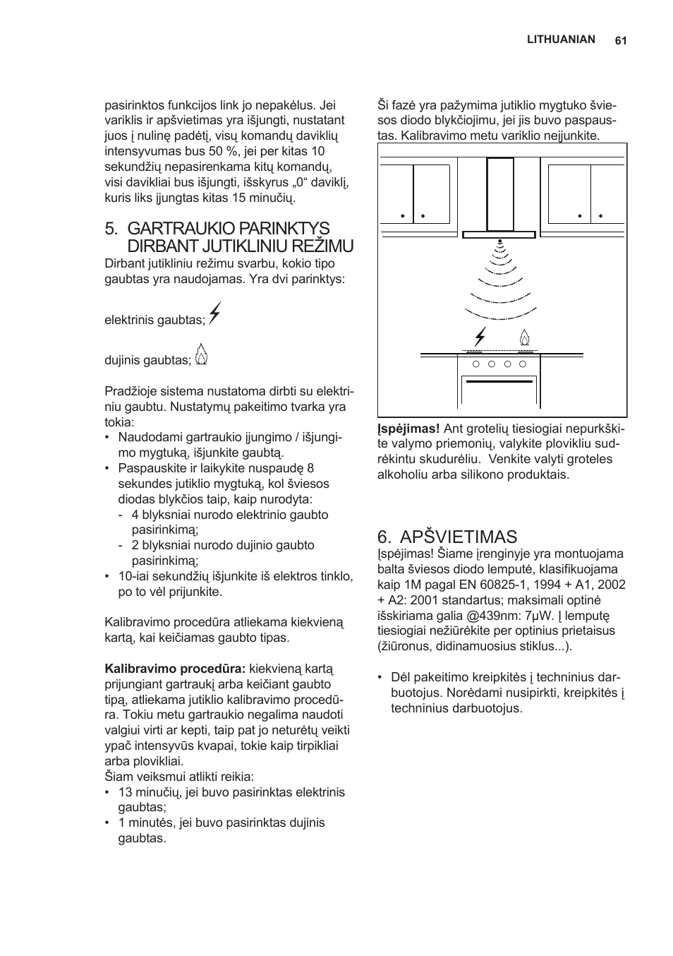 Gartraukio parinktys dirbant jutikliniu režimu, Apšvietimas | AEG X89463MD02 User Manual | Page 61 / 72