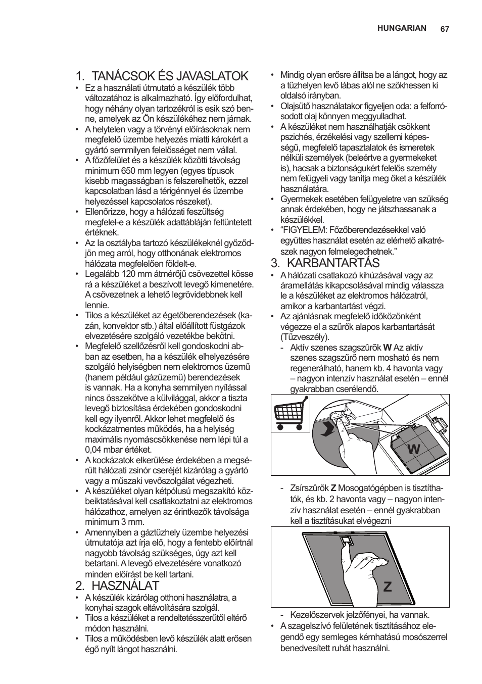 Tanácsok és javaslatok, Használat, Karbantartás | AEG X89463MD02 User Manual | Page 67 / 72