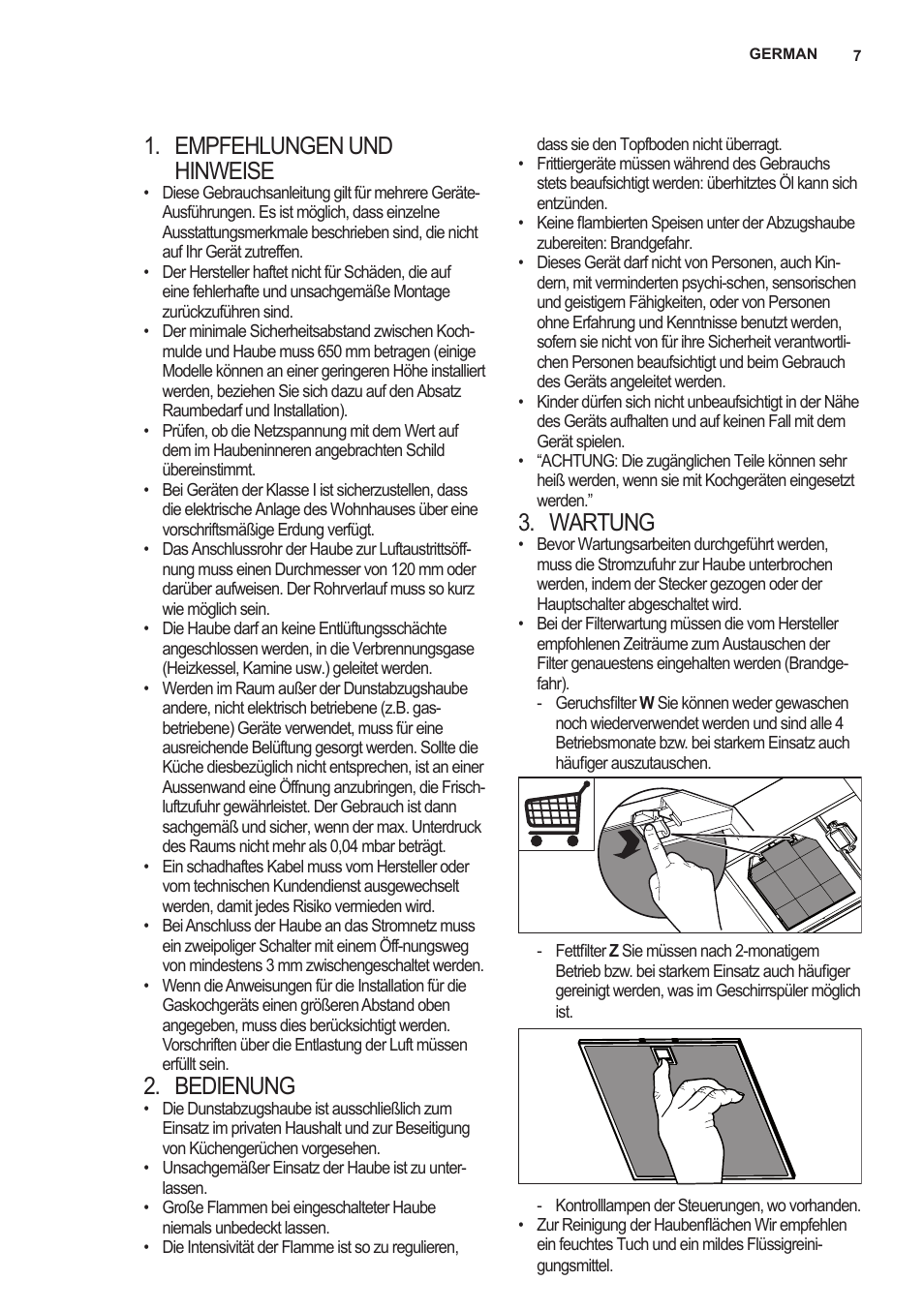 Empfehlungen und hinweise, Bedienung, Wartung | AEG X89463MD02 User Manual | Page 7 / 72