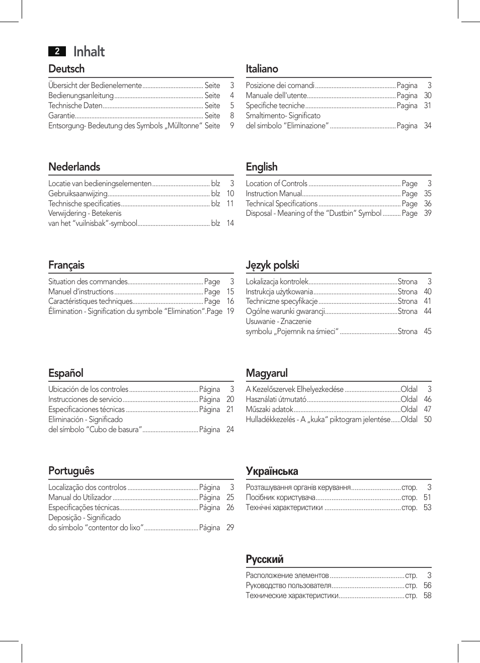 Inhalt | AEG PW 5571 FA User Manual | Page 2 / 62