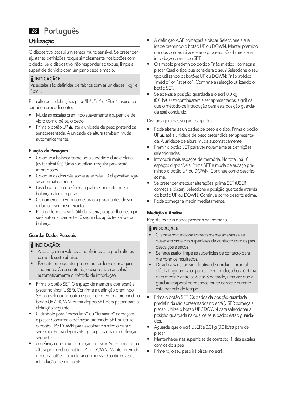 Português, Utilização | AEG PW 5571 FA User Manual | Page 28 / 62