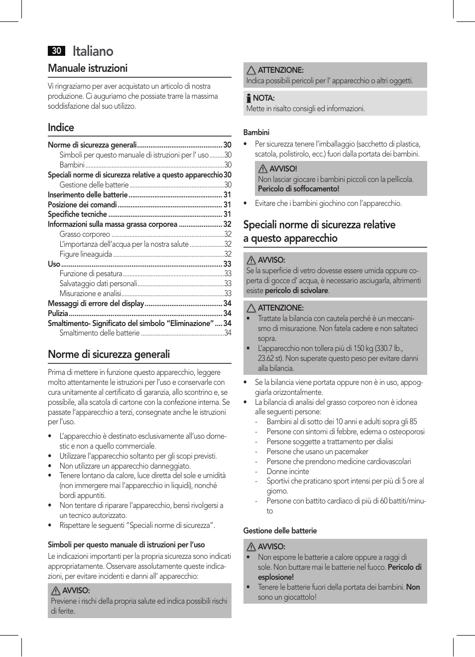 Italiano, Manuale istruzioni, Indice | Norme di sicurezza generali | AEG PW 5571 FA User Manual | Page 30 / 62