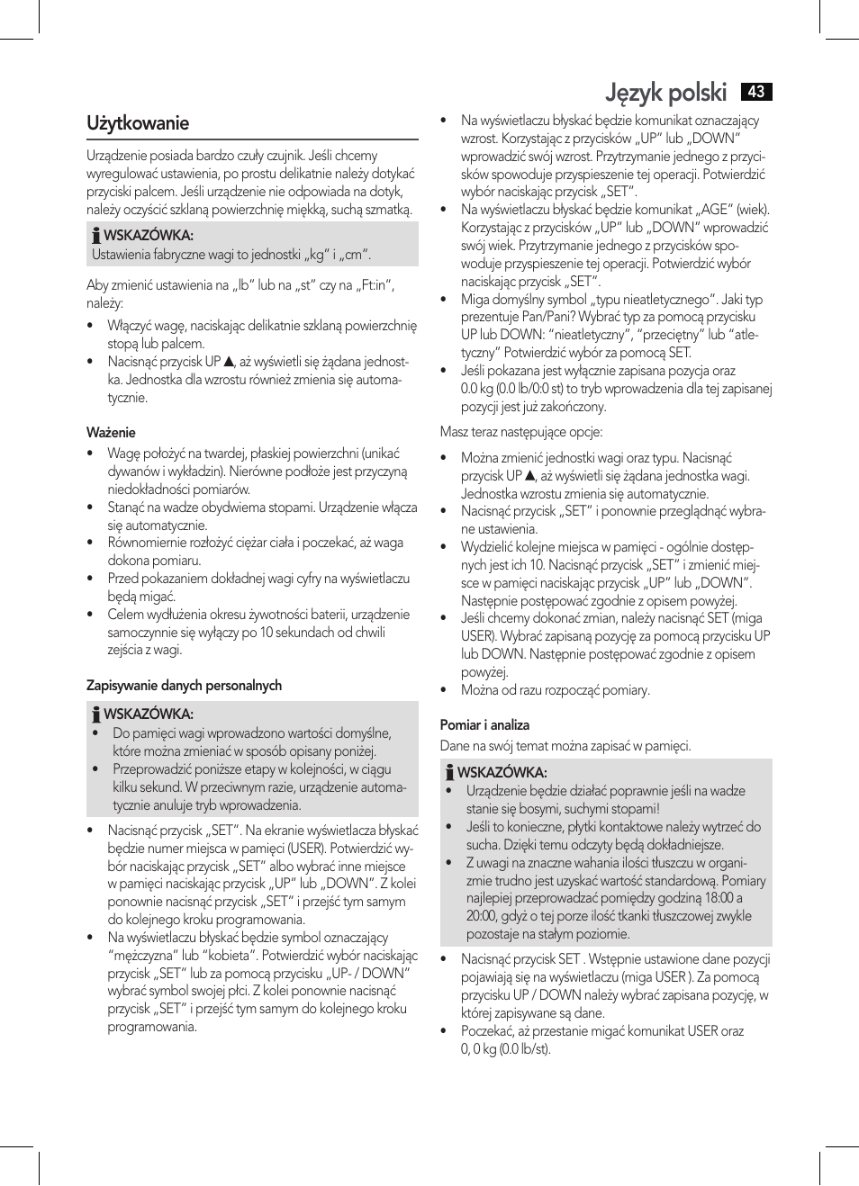 Język polski, Użytkowanie | AEG PW 5571 FA User Manual | Page 43 / 62