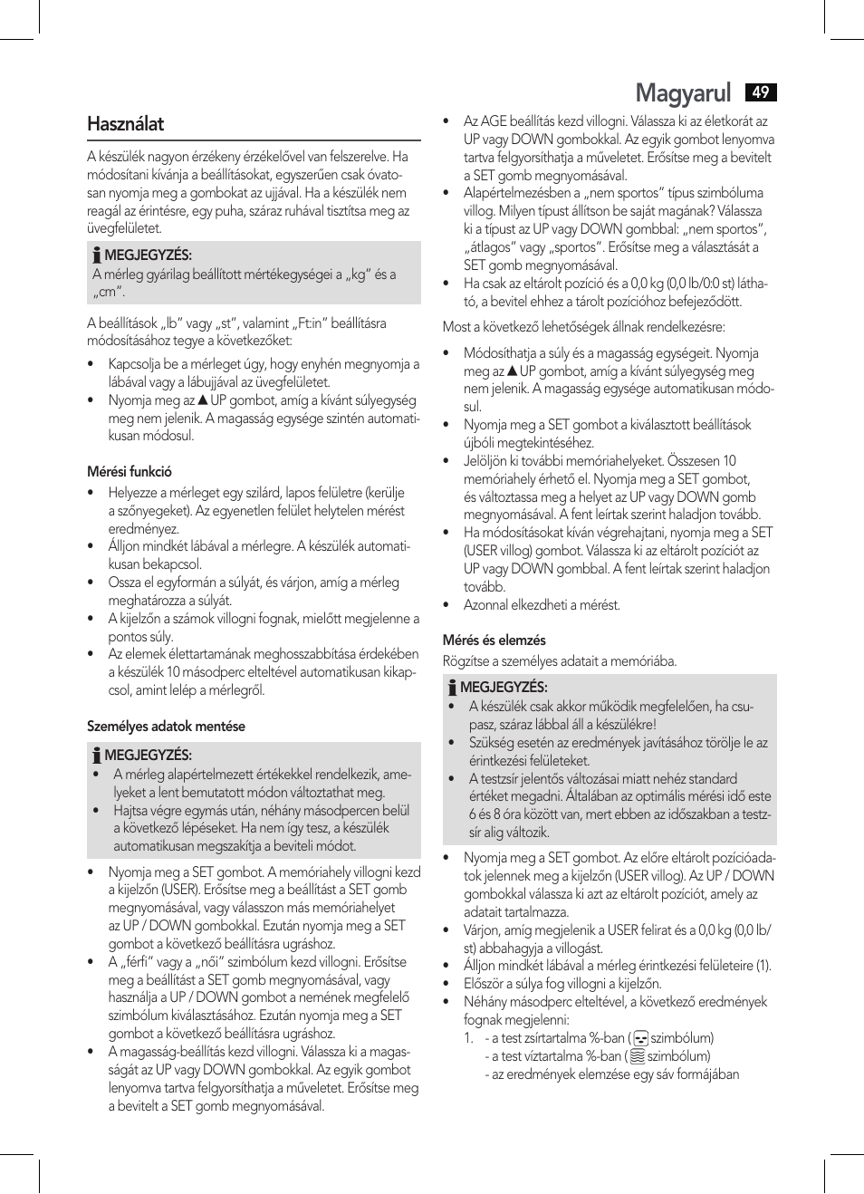 Magyarul, Használat | AEG PW 5571 FA User Manual | Page 49 / 62