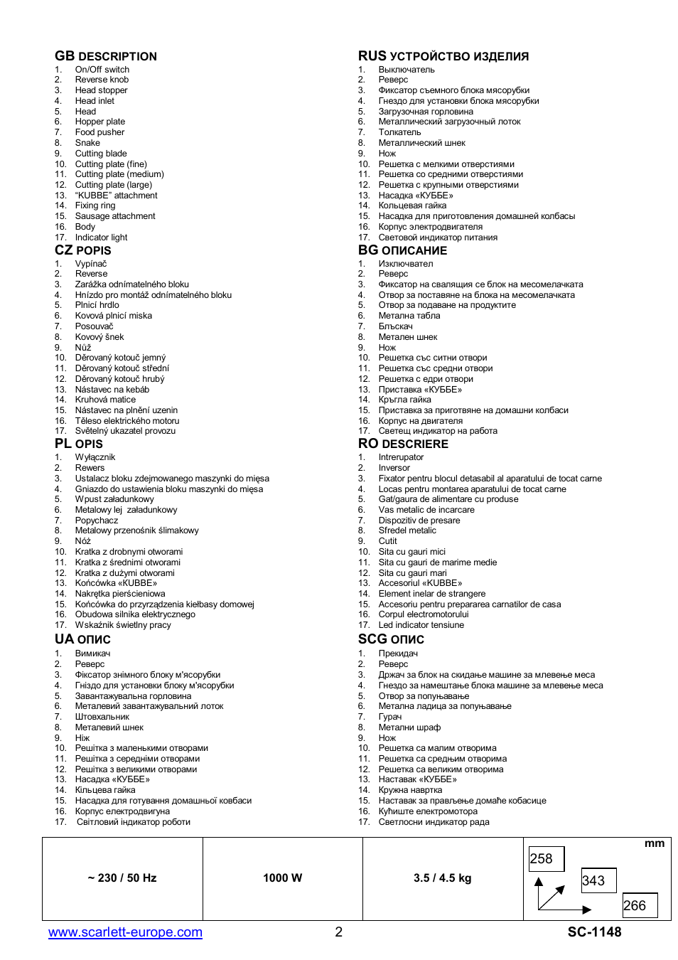 Ua scg | Scarlett SC-1148 User Manual | Page 2 / 16