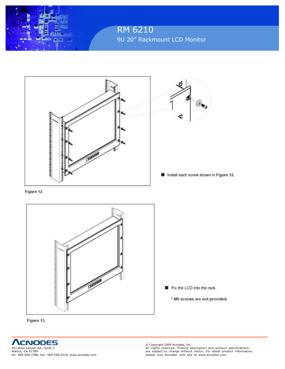 Rm 6210, 4 installation, 9u 20” rackmount lcd monitor | Installation | Acnodes RM 6210 User Manual | Page 2 / 2