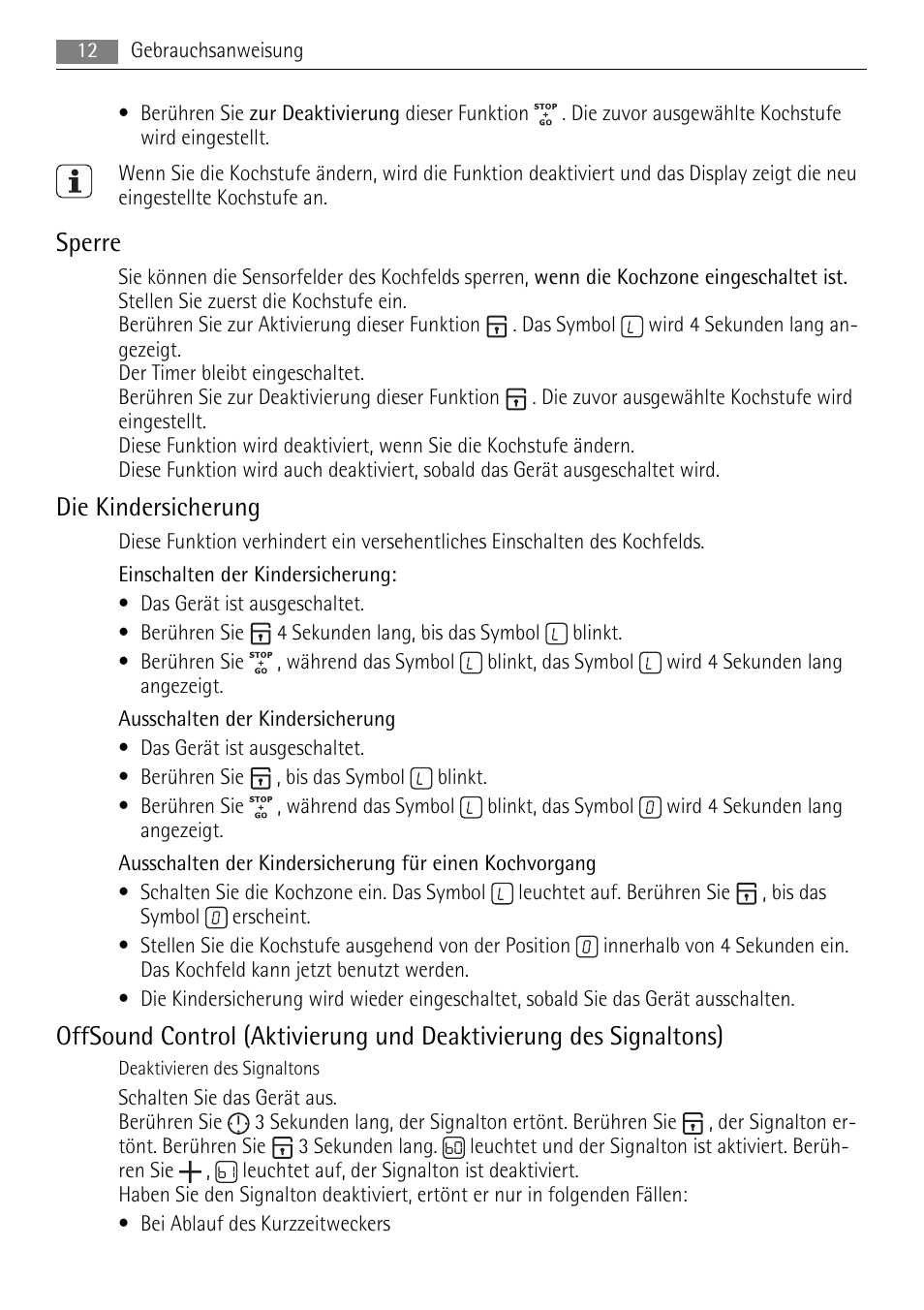 Sperre, Die kindersicherung | AEG HC652600EB User Manual | Page 12 / 64