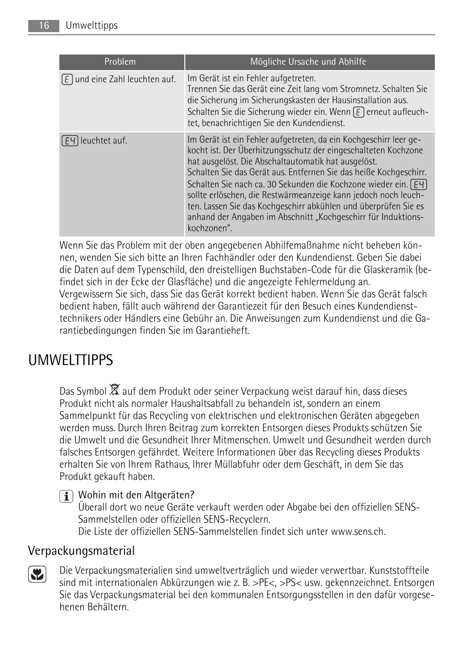 Umwelttipps, Verpackungsmaterial | AEG HC652600EB User Manual | Page 16 / 64